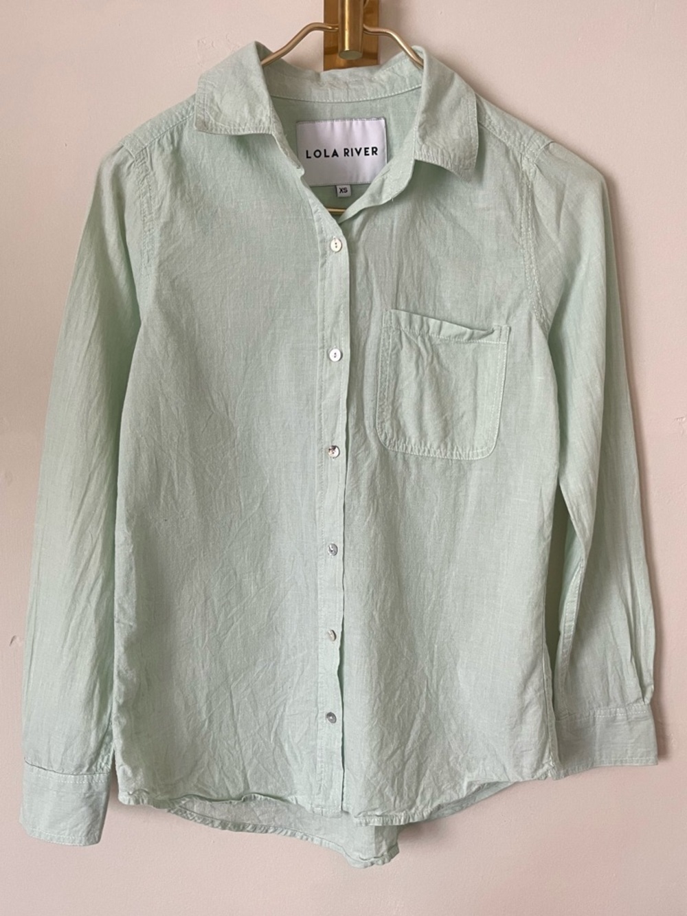 Lola River Women's cotton pastel minimalist  Mint Green Button-Up Shirt XS